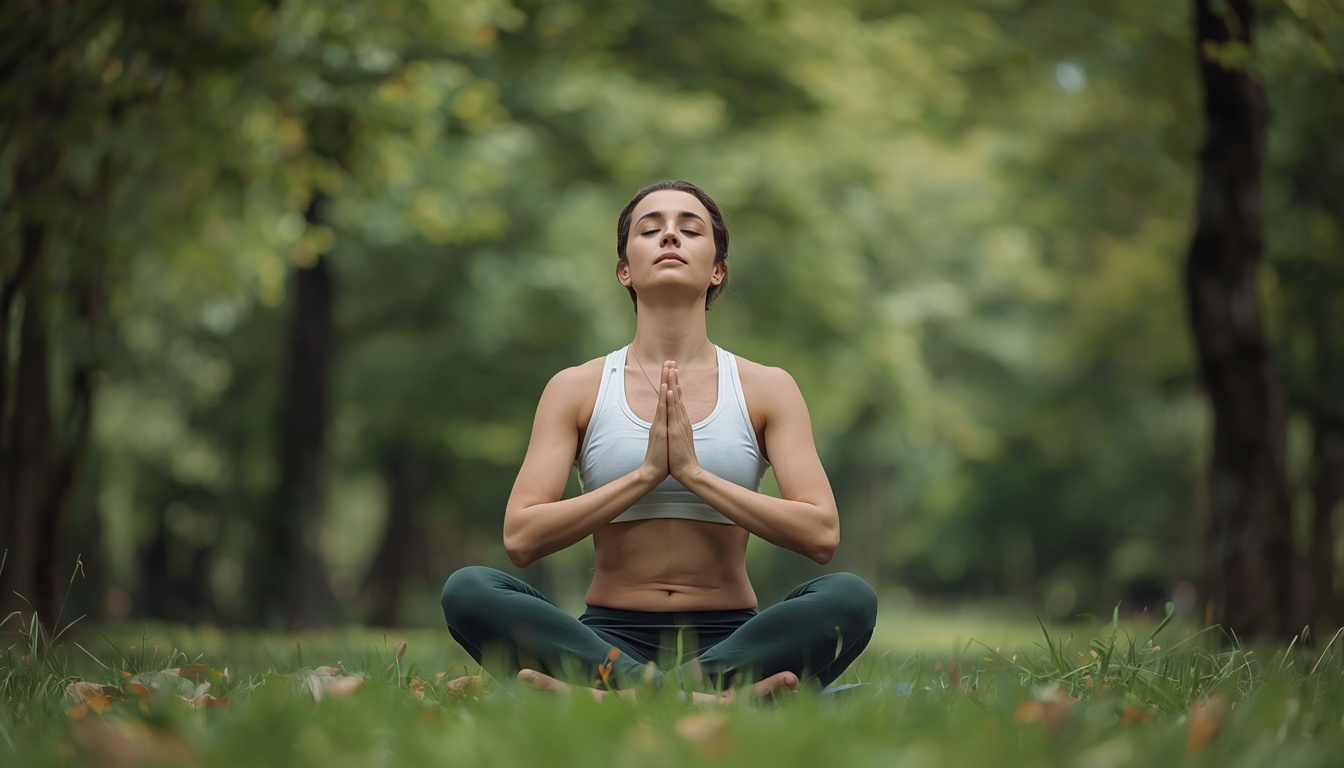 Person practicing mindful breathing in nature
